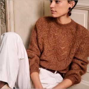 SÉZANE Paulin Fancy Mohair Marled Knit  Sweater Chestnut Brown XS EUC